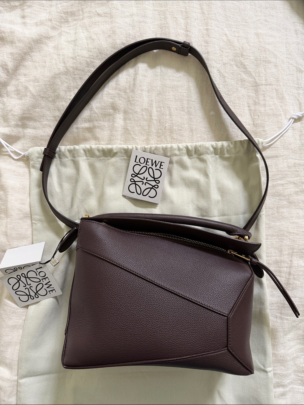 Loewe Dark Brown Puzzle Leather Shoulder Bag